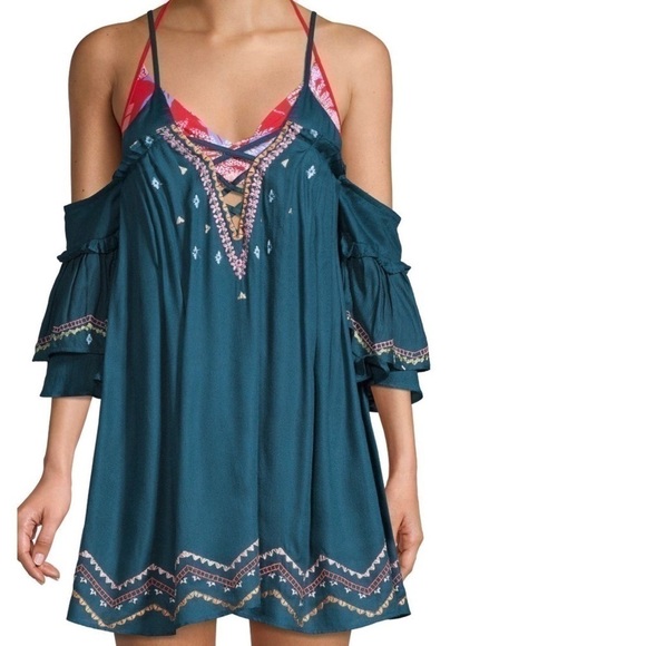 Red Carter Blue Embroidered Cold-Shoulder Swim Cover-Up Dress Size Medium - Picture 1 of 7